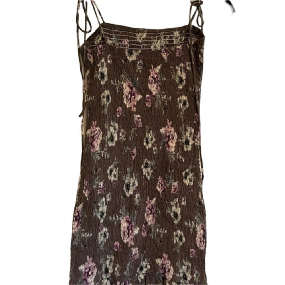 We're All Pretty‎ Girls Floral Smocked Mini Dress Brown Purple Womens S #23